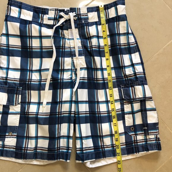 Merona Coastal Blue & White Plaid Swim Trunks Beachy Preppy Vacation - Picture 6 of 11